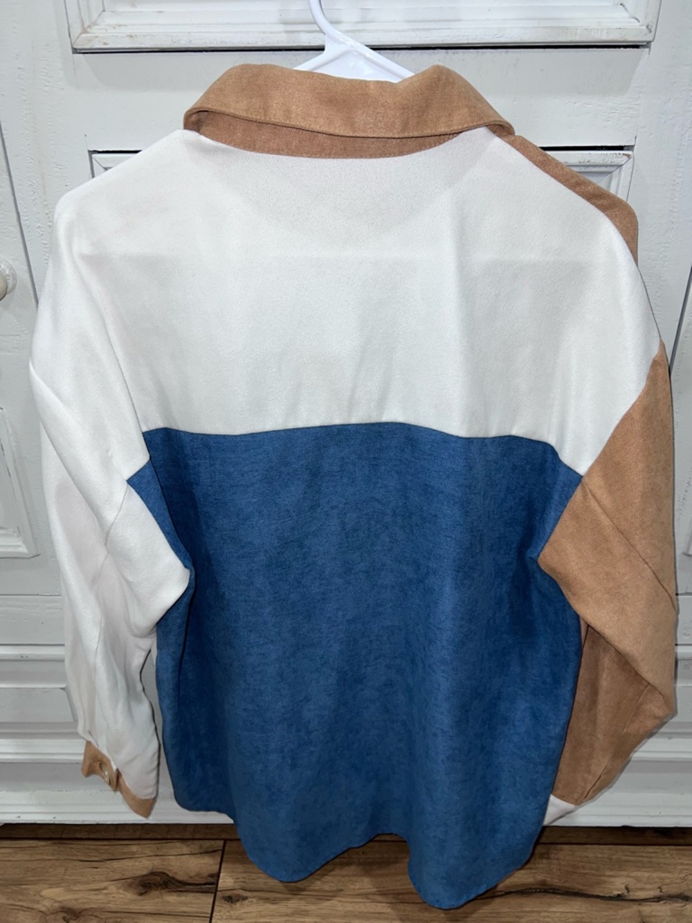 SHEIN White and Navy Colorblock Shacket - Picture 2 of 6